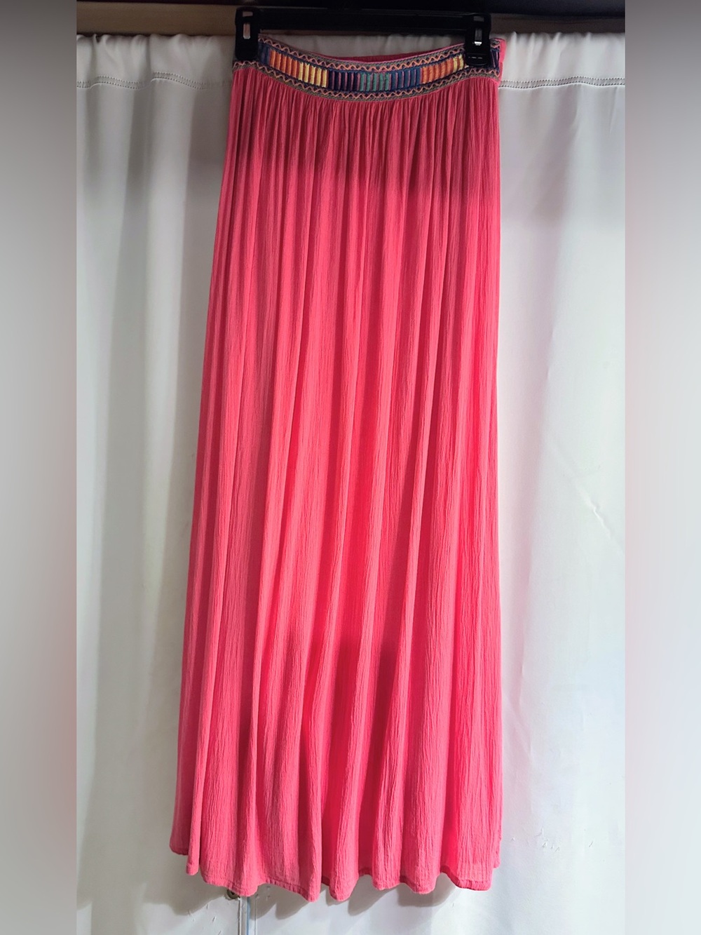 Fun & Flirt Bright Pink Pleated Maxi Skirt with Embellished Waistband